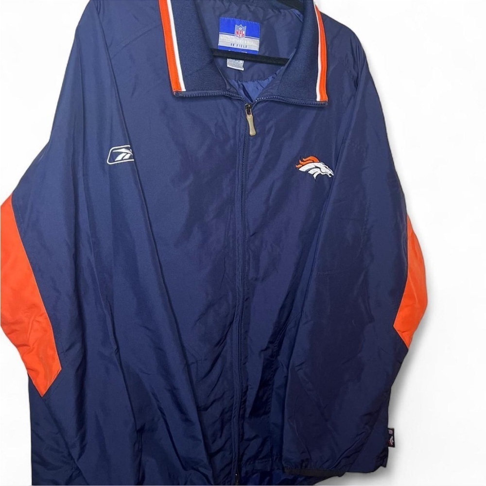 Vintage NFL Denver Broncos Windbreaker Jacket Navy Orange Size L - Picture 2 of 8